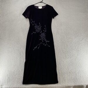 Vintage‎ Y2K Paquette Fairy Dress Womens 6 Velvet Beaded Floral Maxi Whimsigoth